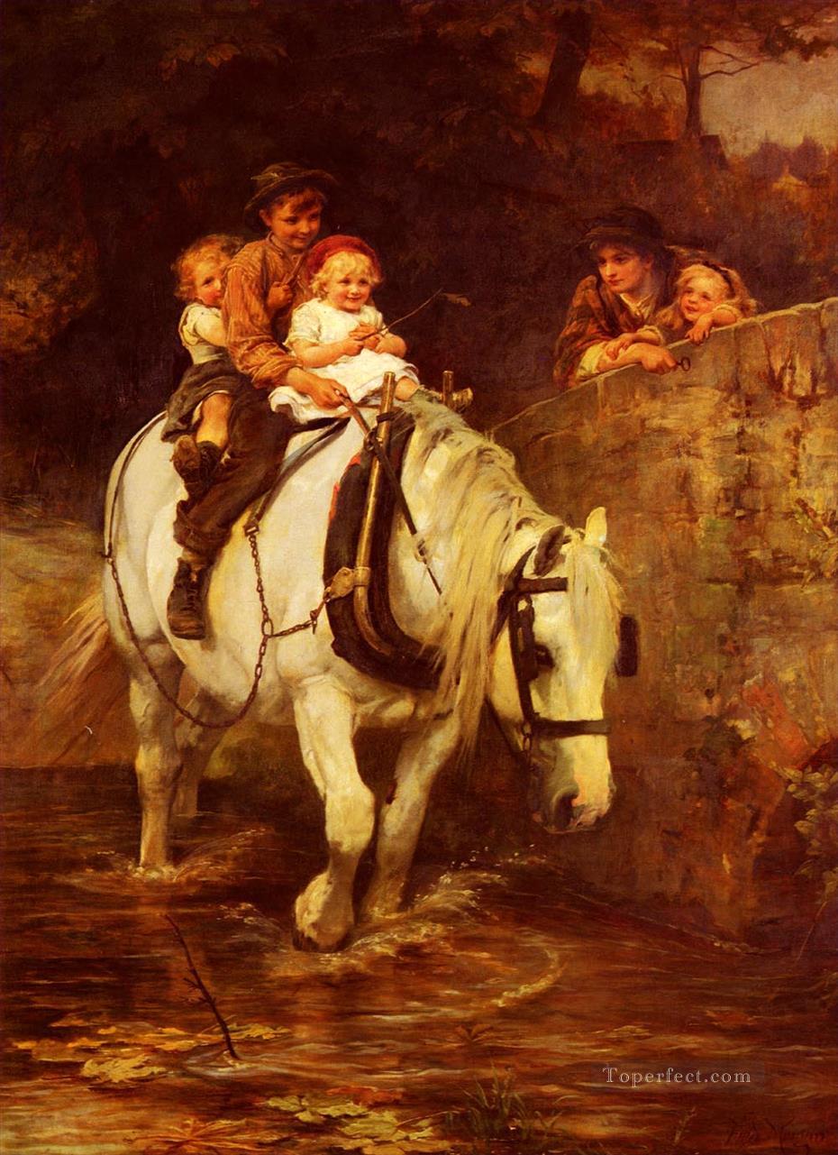 Familia rural estable Frederick E Morgan acaricia a sus hijos Pintura al óleo